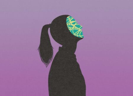 silhouette of woman with mask